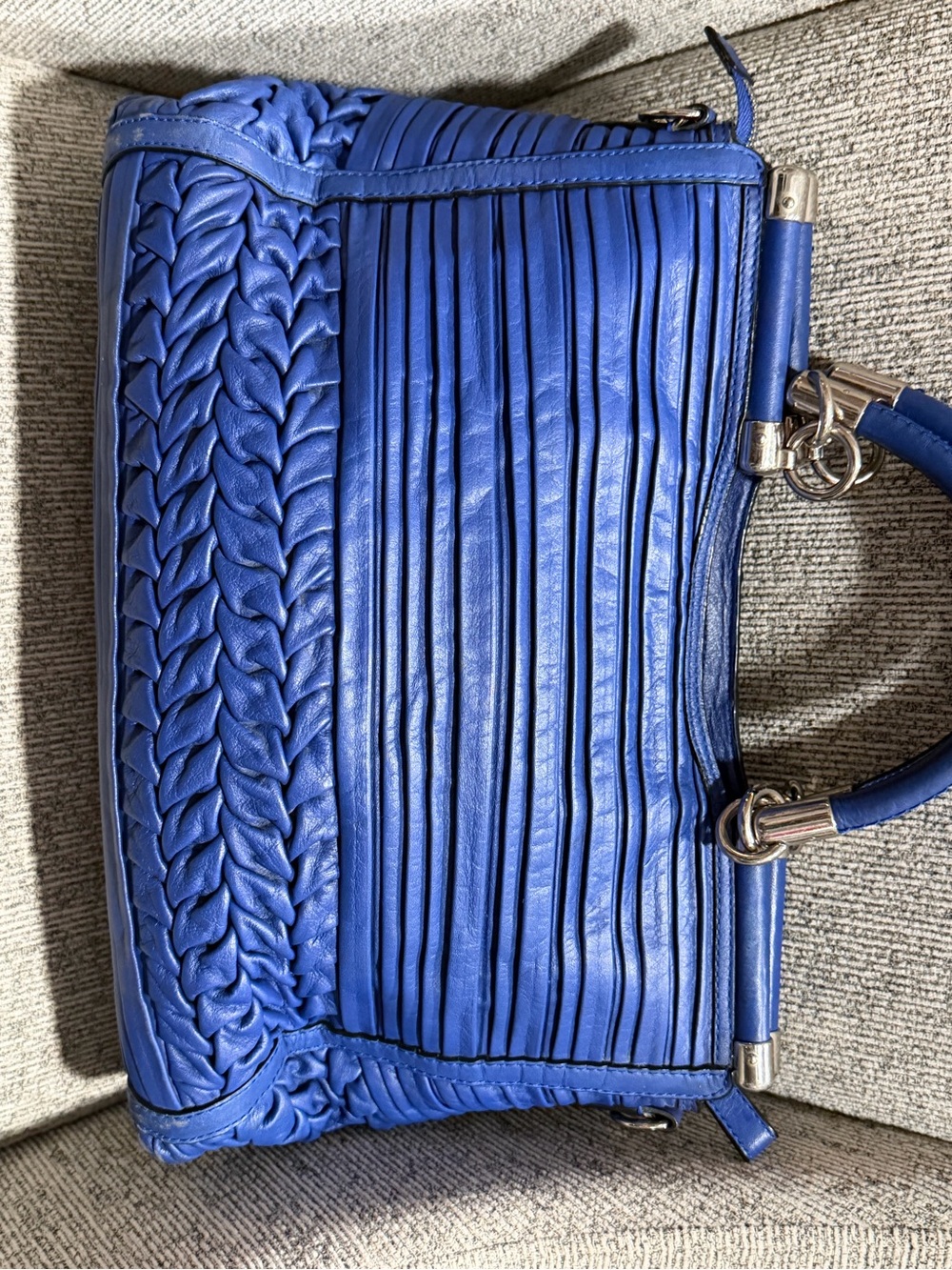 Coach Blue Leather Pleated & Braided Satchel - Picture 2 of 9